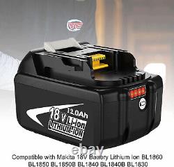 2X 12Ah For Makita BL1860B 18V Li-ion LXT Battery BL1850B BL1830 BL1860B/Charger
