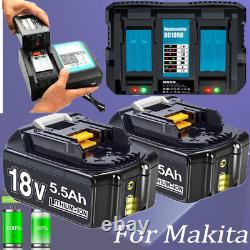 2x 18V 5.5Ah Battery for Makita BL1850B LXT Li-ion BL1830 BL1860B/Dual Charger