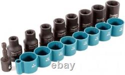 Makita DWR180Z 18v LXT Ratchet Wrench 1/4 Or 3/8 Square Drive + 9Pc Socket Set