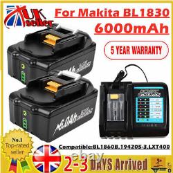 1-4x 18v 6.0ah Batterie Li-ion Pour Makita Bl1830 Bl1860 Lxt400 Bl1850b & Chargeur