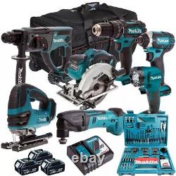 Ensemble d'outils combinés Makita 18V LXT 7 pièces avec chargeur de batterie 3 x 5.0Ah et ensemble de 100 embouts