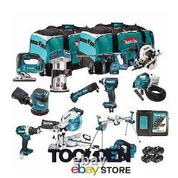 Ensemble d'outils électriques Makita 18V LXT de 12 pièces avec 4 batteries de 5 Ah (scie 240V)