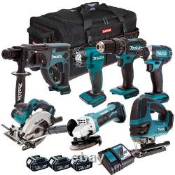 Ensemble d'outils sans fil Makita 18V LXT 7 pièces avec 3 batteries 5.0Ah et chargeur T4TKIT-206.