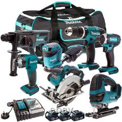 Kit d'outils combiné Makita 18V LXT de 7 pièces avec 3 batteries de 5,0 Ah, chargeur et sac T4TKIT-602