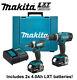 Makita 18v Lxt Li-ion Combi Drill & Impact Pilote Twin Pack Inc 2x 4ah Batteries