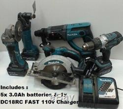 Makita De 5x3.0ah Lxt Li-ion 5pc Power Tools Dhp458 Dhr202 Bss610 Dtm50 Bga452