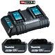 Makita Véritable Bl1850 18v 5.0ah Lxt Li-ion Batterie Twin Kit + Twin Chargeur Kit