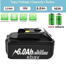 Pour Makita 18v Bl1860 6ah Li-ion Lxt Batterie Bl1830 Bl1840 Bl1850/chargeur/led