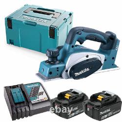 Rabot Makita DKP180 LXT 18V Li-Ion 82mm avec 2 x batteries 6ah, chargeur et étui