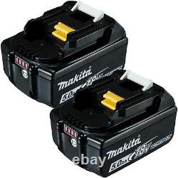 Véritable pack de deux batteries Makita 18V 5.0Ah LXT Li-ion Slide - Stock britannique 5Ah BL1850B.
